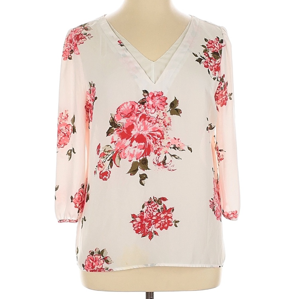 Skies Are Blue Floral V-Neck Blouse